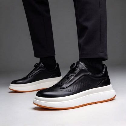 Zapatos de skate planos informales con punta redonda de cuero Calveto | Zapatillas de cuero genuino 