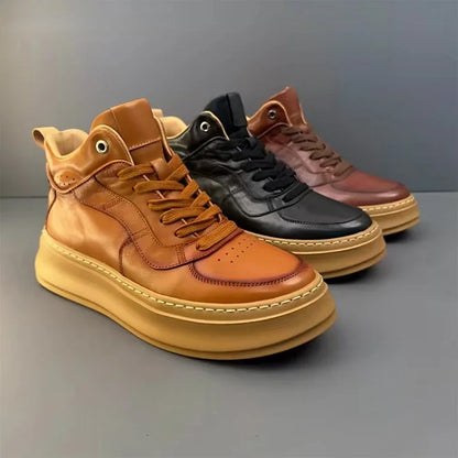 Calveto Handmade Retro Mid-top Horsehide Casual Boots