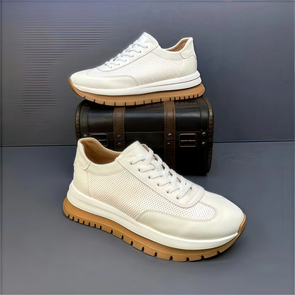 Calveto Men's Cowhide Round Toe Retro Style Shoes 2025 Summer | Light-Weight Breathable  Sports & Leisure Sneakers
