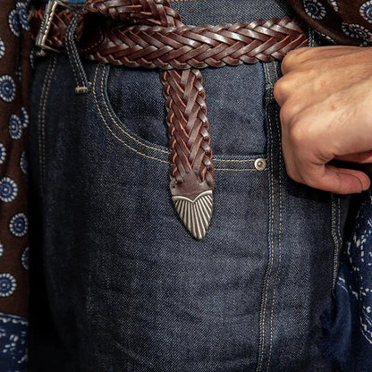 Unisex Fashion Vintage Braided Cowhide Belt | Genuine Leather with Titanium Forged