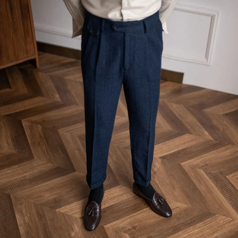 Calveto Herringbone Wool Suit Pants