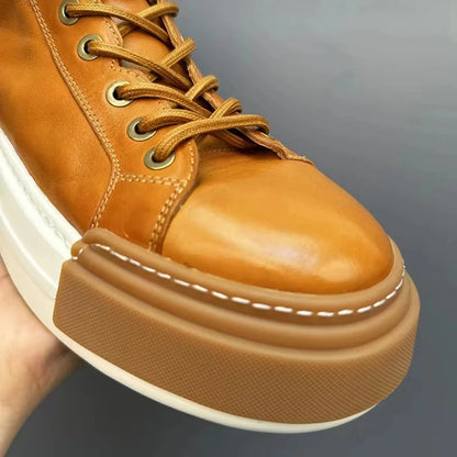 Calveto Handmade Retro Horsehide Mid-top Skate Shoes