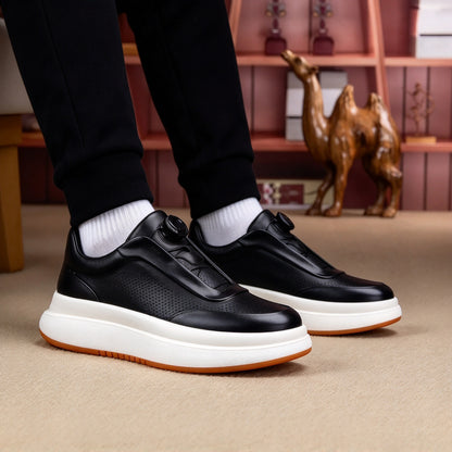 Zapatos de skate planos informales con punta redonda de cuero Calveto | Zapatillas de cuero genuino 