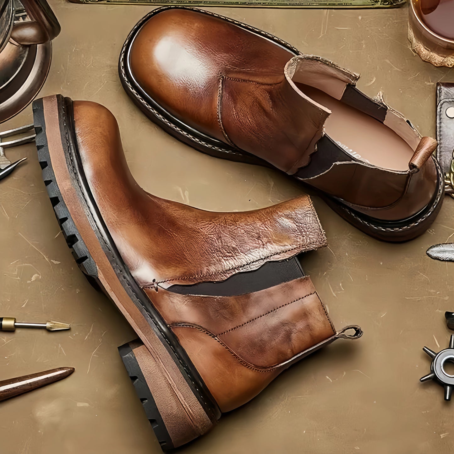 Calveto British Fashion Retro Chelsea Boots Versatile Martin Boots