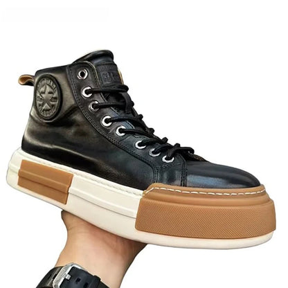 Calveto Handmade Retro Horsehide Mid-top Skate Shoes