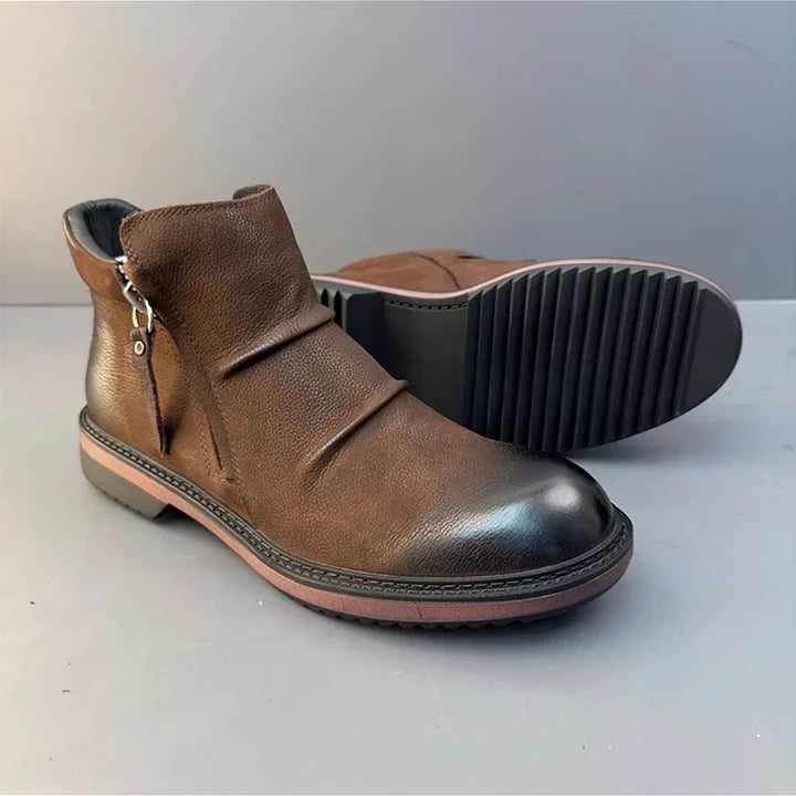 Calveto Handmade Retro Leather Chelsea British Style Casual Leather Shoes Vintage Cowhide Ankle Boots