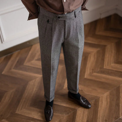 Calveto Herringbone Wool Suit Pants