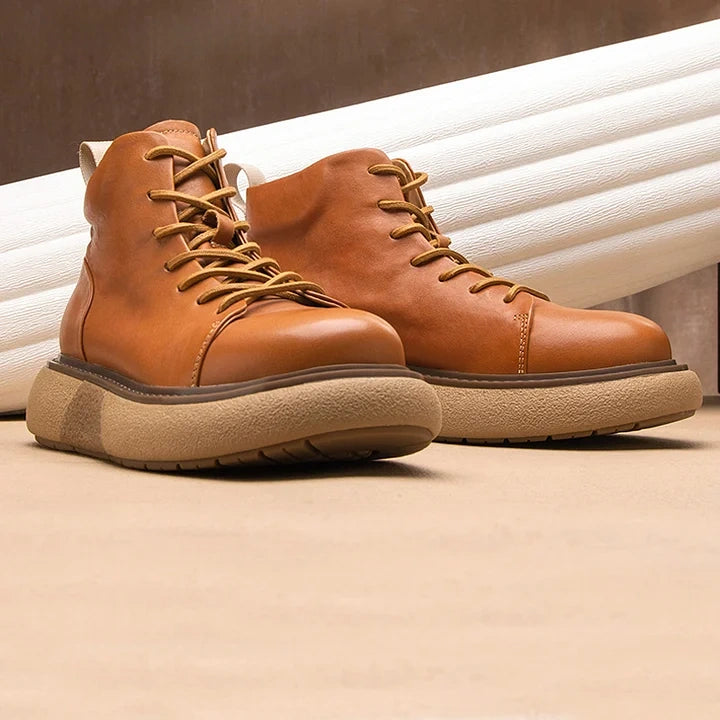 Calveto Handmade Retro Horsehide Soft Sole Mid-top Boots