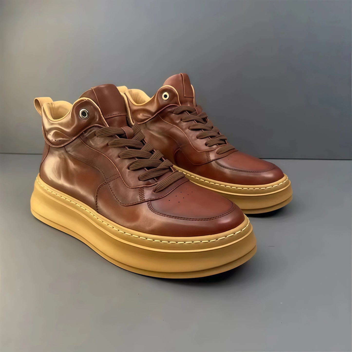 Calveto Handmade Retro Mid-top Horsehide Casual Boots