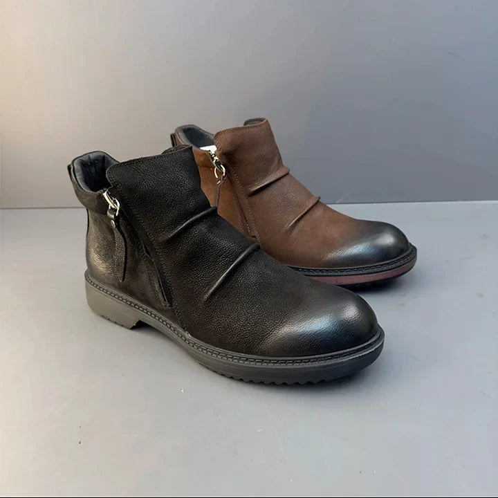 Calveto Handmade Retro Leather Chelsea British Style Casual Leather Shoes Vintage Cowhide Ankle Boots