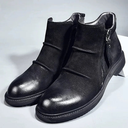 Calveto Handmade Retro Leather Chelsea British Style Casual Leather Shoes Vintage Cowhide Ankle Boots