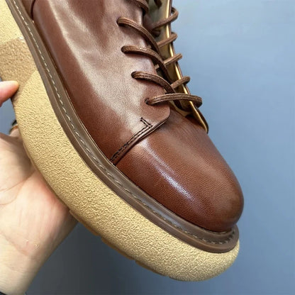 Calveto Handmade Retro Horsehide Soft Sole Mid-top Boots