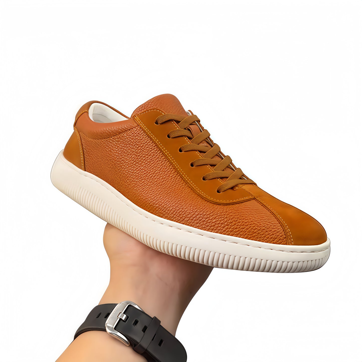 Calveto Simple Summer Fashion Casual White Sneakers | Genuine Leather Comfy Skate Shoes