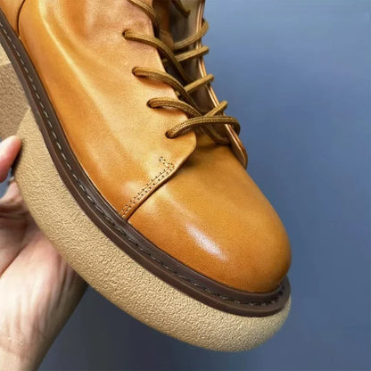Calveto Handmade Retro Horsehide Soft Sole Mid-top Boots