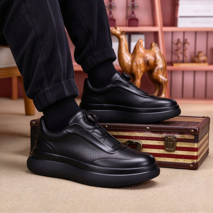 Zapatos de skate planos informales con punta redonda de cuero Calveto | Zapatillas de cuero genuino 