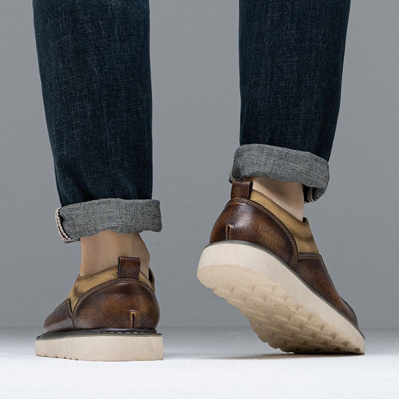 Calveto Handmade Retro British Style Cowhide Sneakers