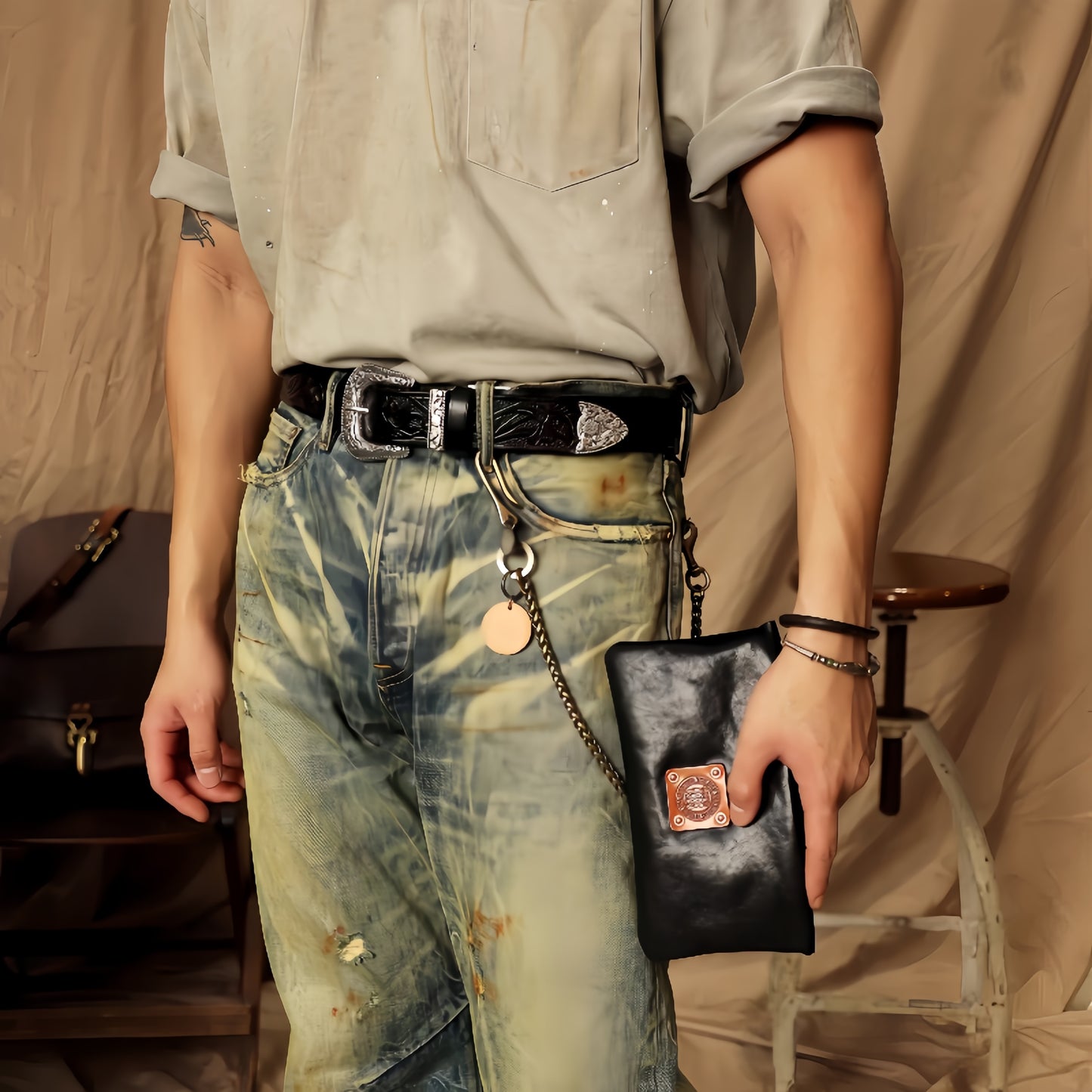 Vintage Western Belt w/ Embossed buckle for men – Hand Tooled Engraved Genuine Full Grain Leather Cowboy Belts for Jeans
