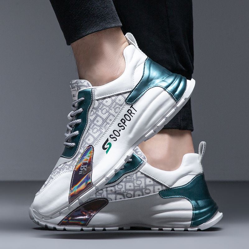 Calveto Cowhide Spliced Color Leather Casual Shoes