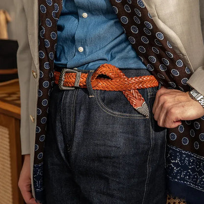 Unisex Fashion Vintage Braided Cowhide Belt | Genuine Leather with Titanium Forged