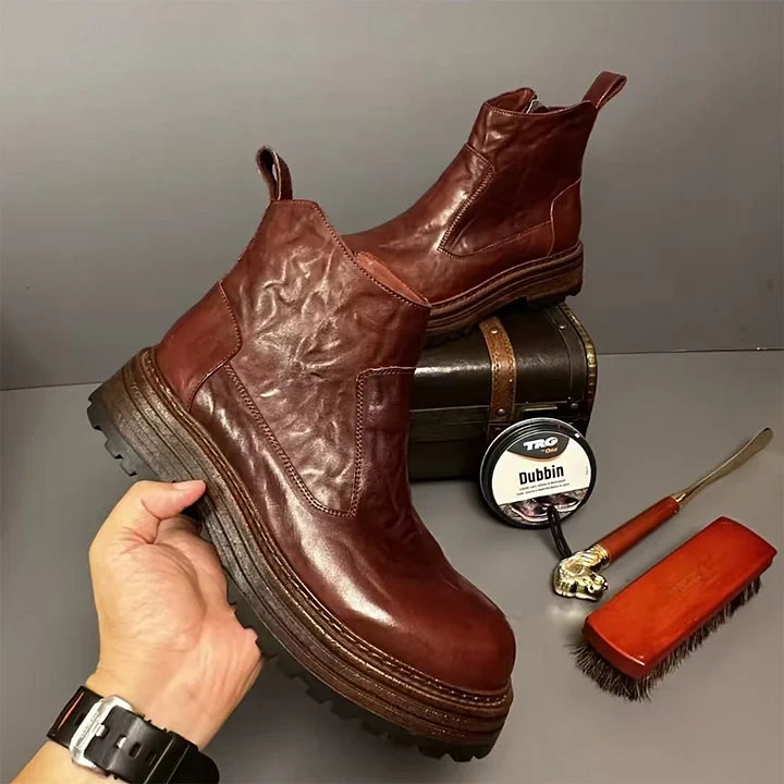 Calveto Handmade Retro Horsehide Zipper English Style Boots