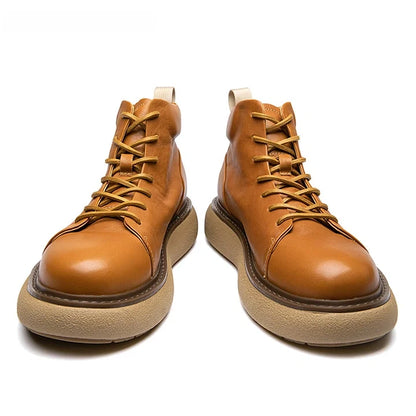 Calveto Handmade Retro Horsehide Soft Sole Mid-top Boots