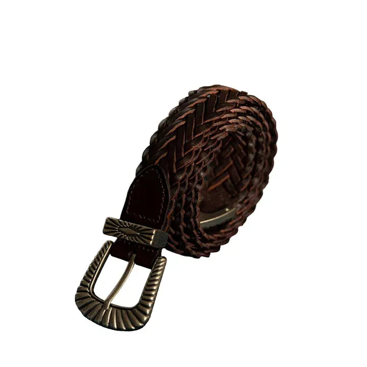 Unisex Fashion Vintage Braided Cowhide Belt | Genuine Leather with Titanium Forged
