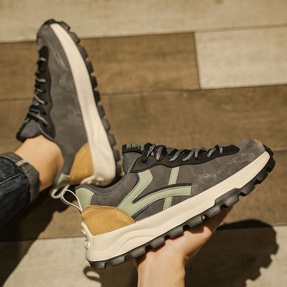 Calveto Handmade Retro Jogging Men's Shoes|Holiday Horsehide Leather Casual Shoes