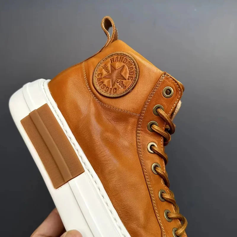 Calveto Handmade Retro Horsehide Mid-top Skate Shoes