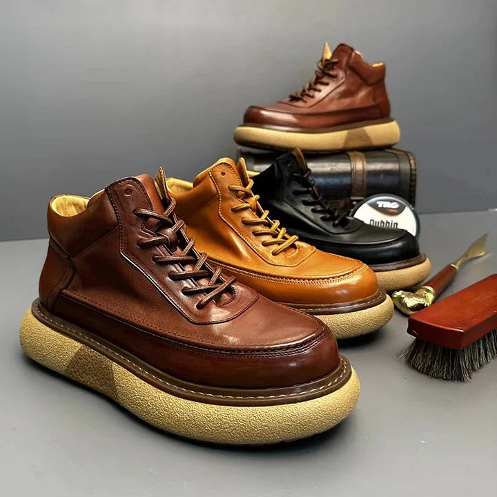 Calveto Handmade Retro Horsehide British Style Mid-top Boots