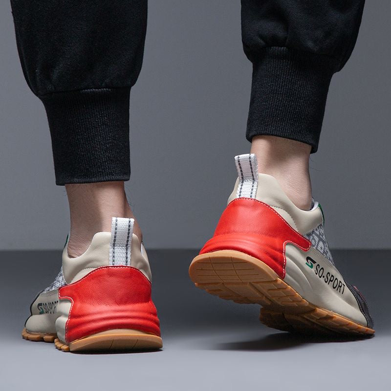 Calveto Cowhide Spliced Color Leather Casual Shoes