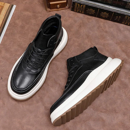 Calveto Luxury Casual Ankle Boots Washed Leather Platform Martens Boots