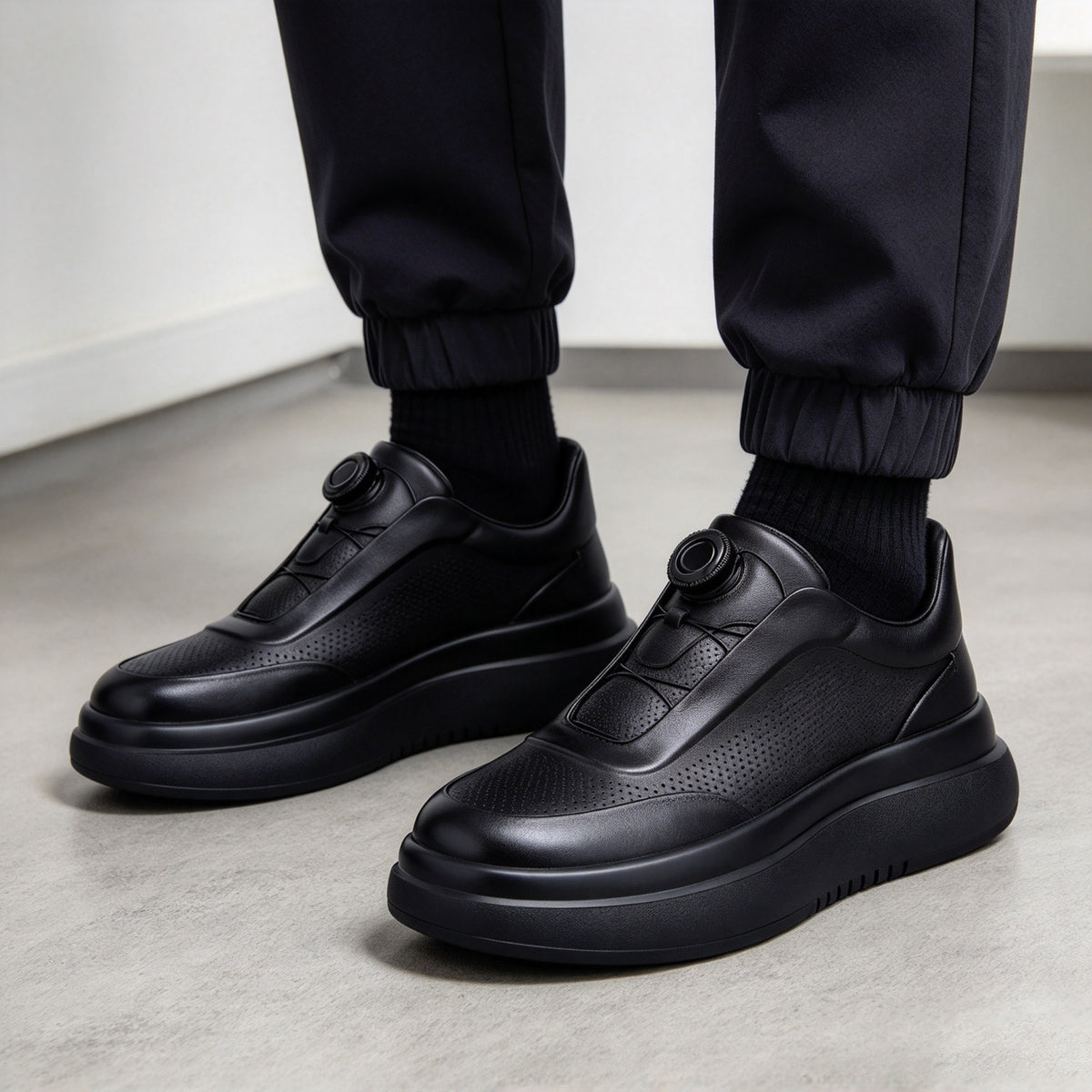 Zapatos de skate planos informales con punta redonda de cuero Calveto | Zapatillas de cuero genuino 