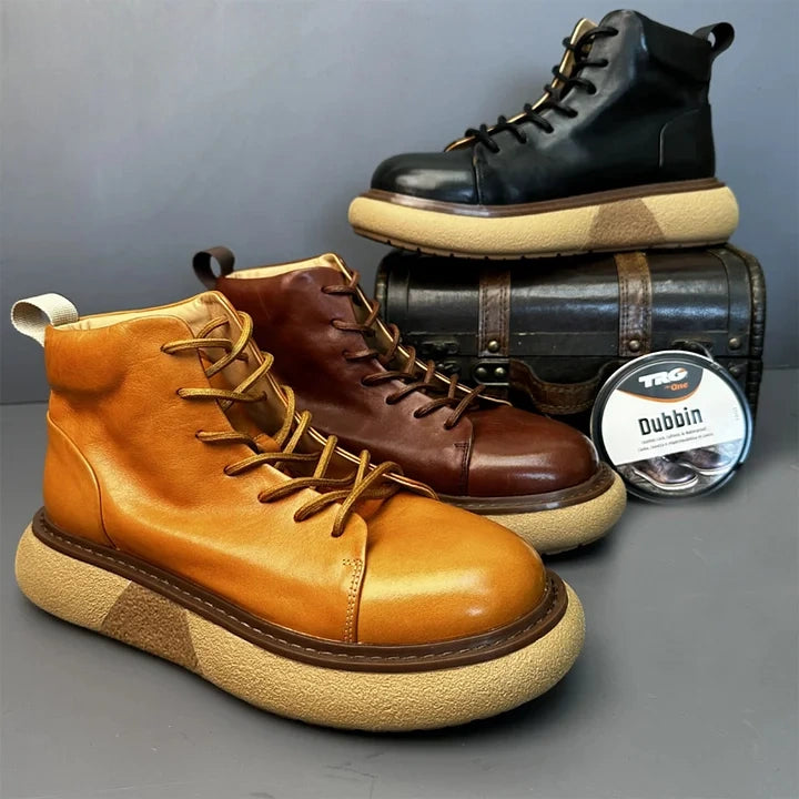 Calveto Handmade Retro Horsehide Soft Sole Mid-top Boots