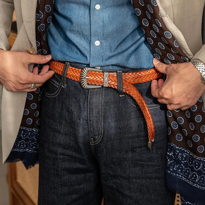 Unisex Fashion Vintage Braided Cowhide Belt | Genuine Leather with Titanium Forged