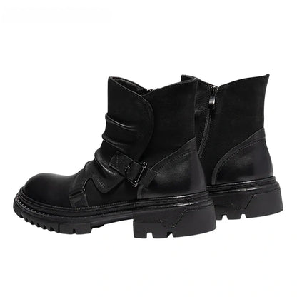 Calveto Handmade Cowhide Retro British Style Chelsea Fashion Boots