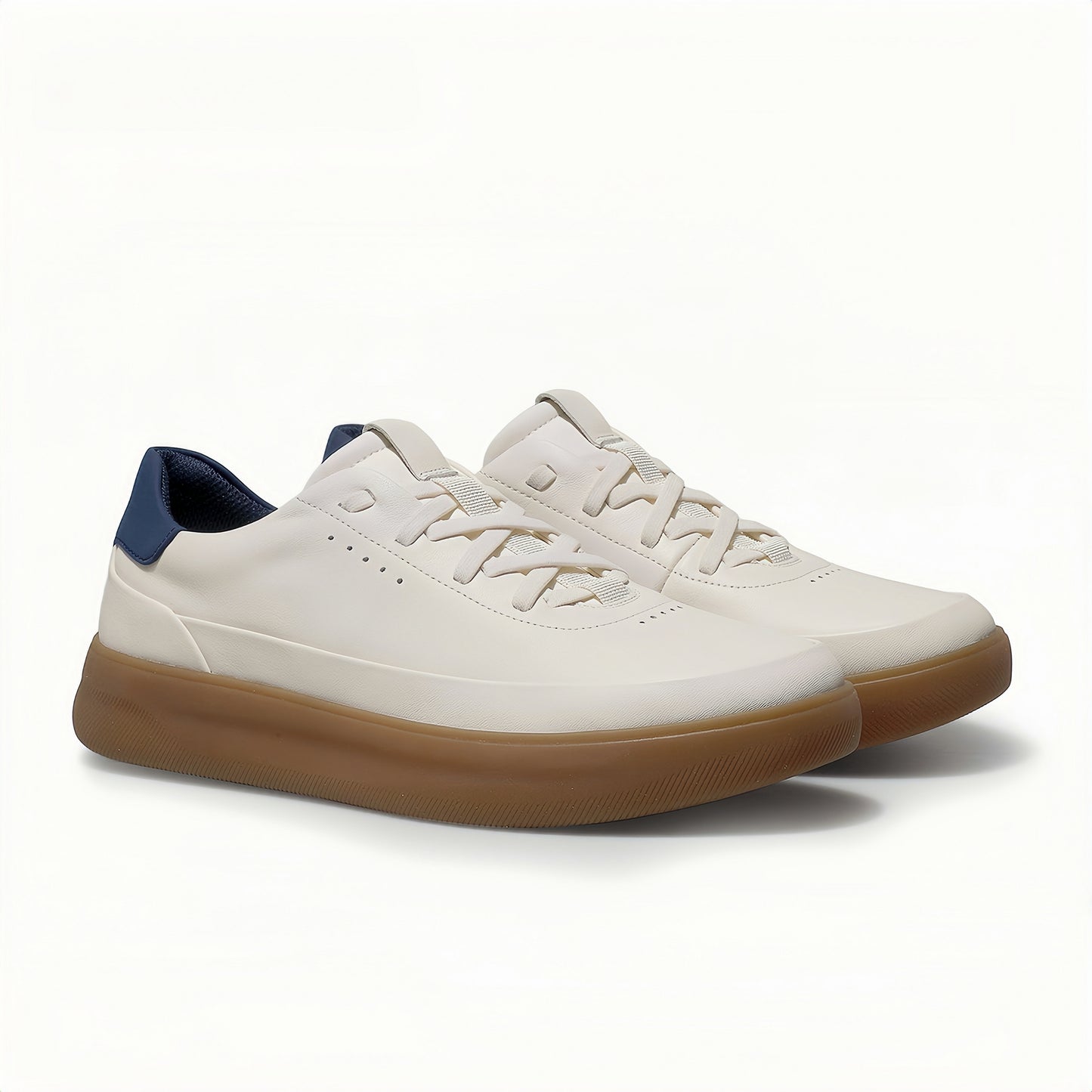 Calveto Men's Genuine Leather Versatile Casual Sneakers | Lightweight & Breathable White Sneakers for Summer 2025