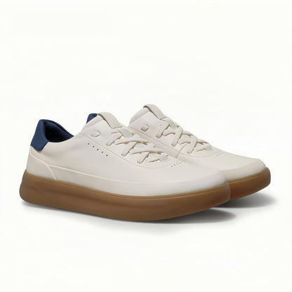 Calveto Men's Genuine Leather Versatile Casual Sneakers | Lightweight & Breathable White Sneakers for Summer 2025
