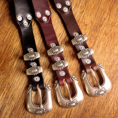 Vintage Western Belt w/ Embossed Buckle for Men  | Handcrafted Genuine Leather Business & Casual Belts
