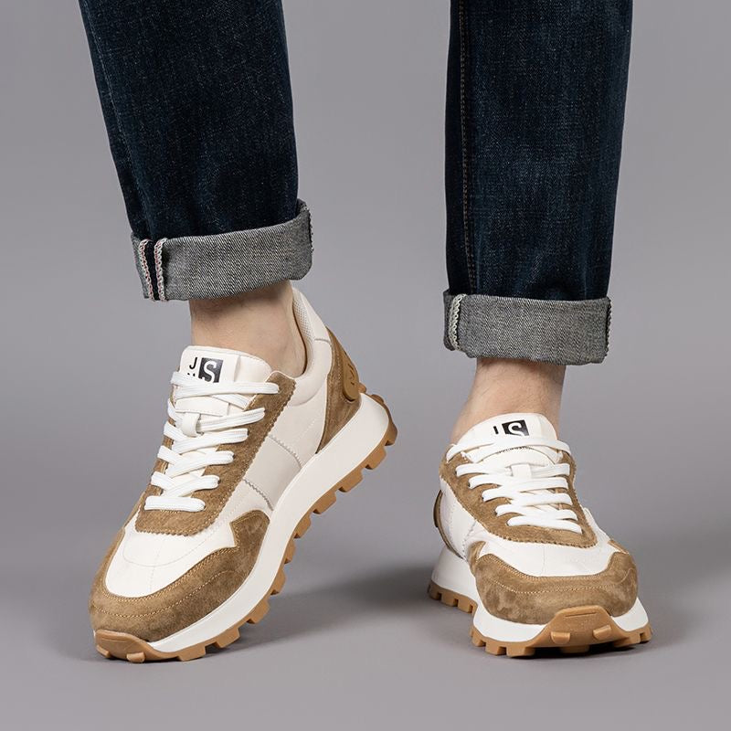 Calveto Handmade Retro Horsehide Casual Jogging Sneakers