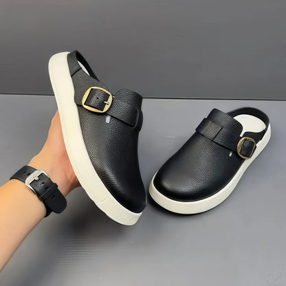Calveto Leisure Fashion Outdoor Wear 2025 Summer | Genuine Leather Wrapped Head Half Slippers