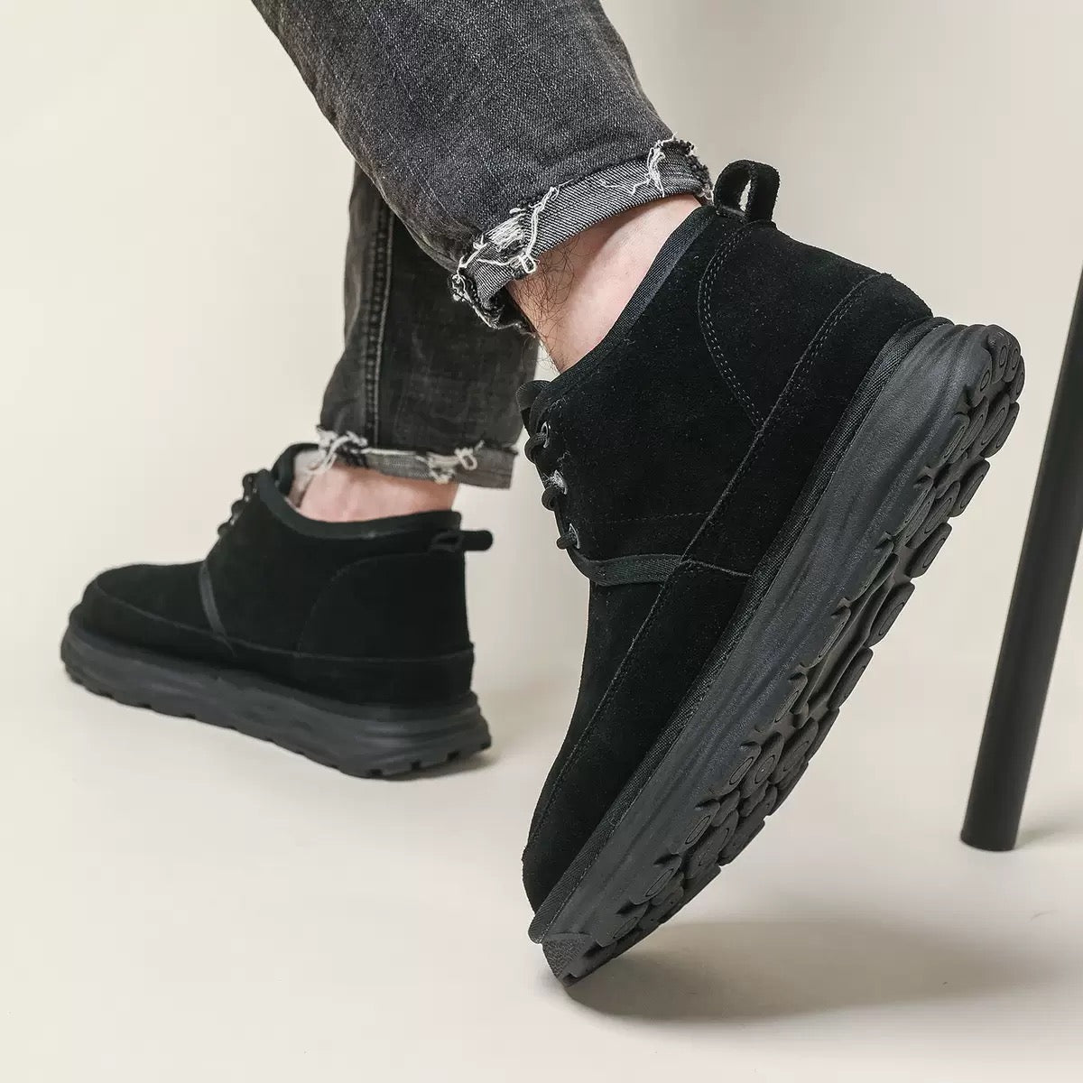 Calveto Men's Suede Leather Winter Snow Boots | Cozy Comfort Warm for Cold Weather Outdoor Casual Ankle Boots