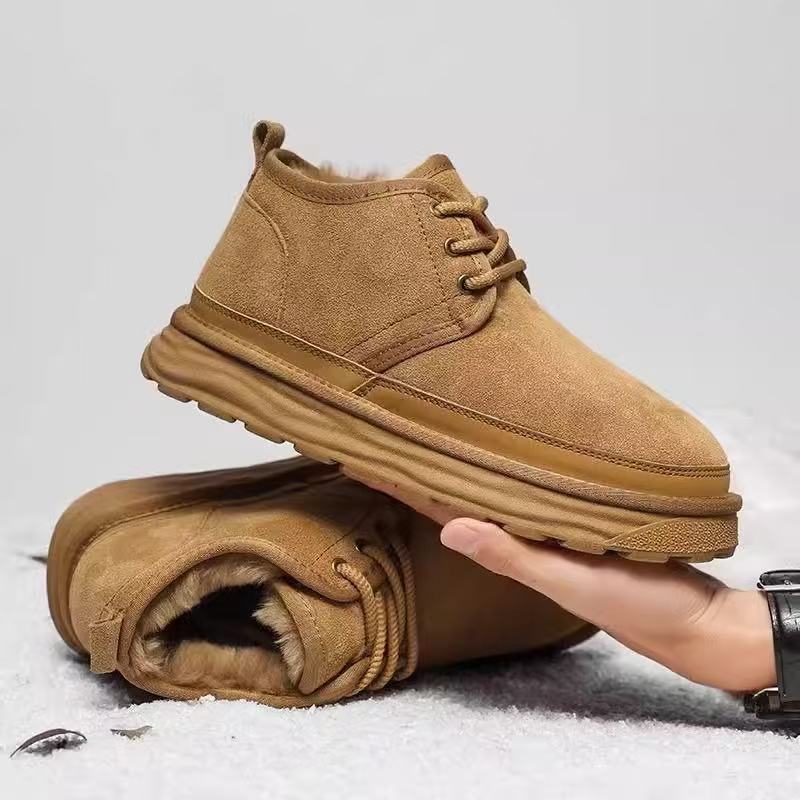 Calveto Men's Suede Leather Winter Snow Boots | Cozy Comfort Warm for Cold Weather Outdoor Casual Ankle Boots