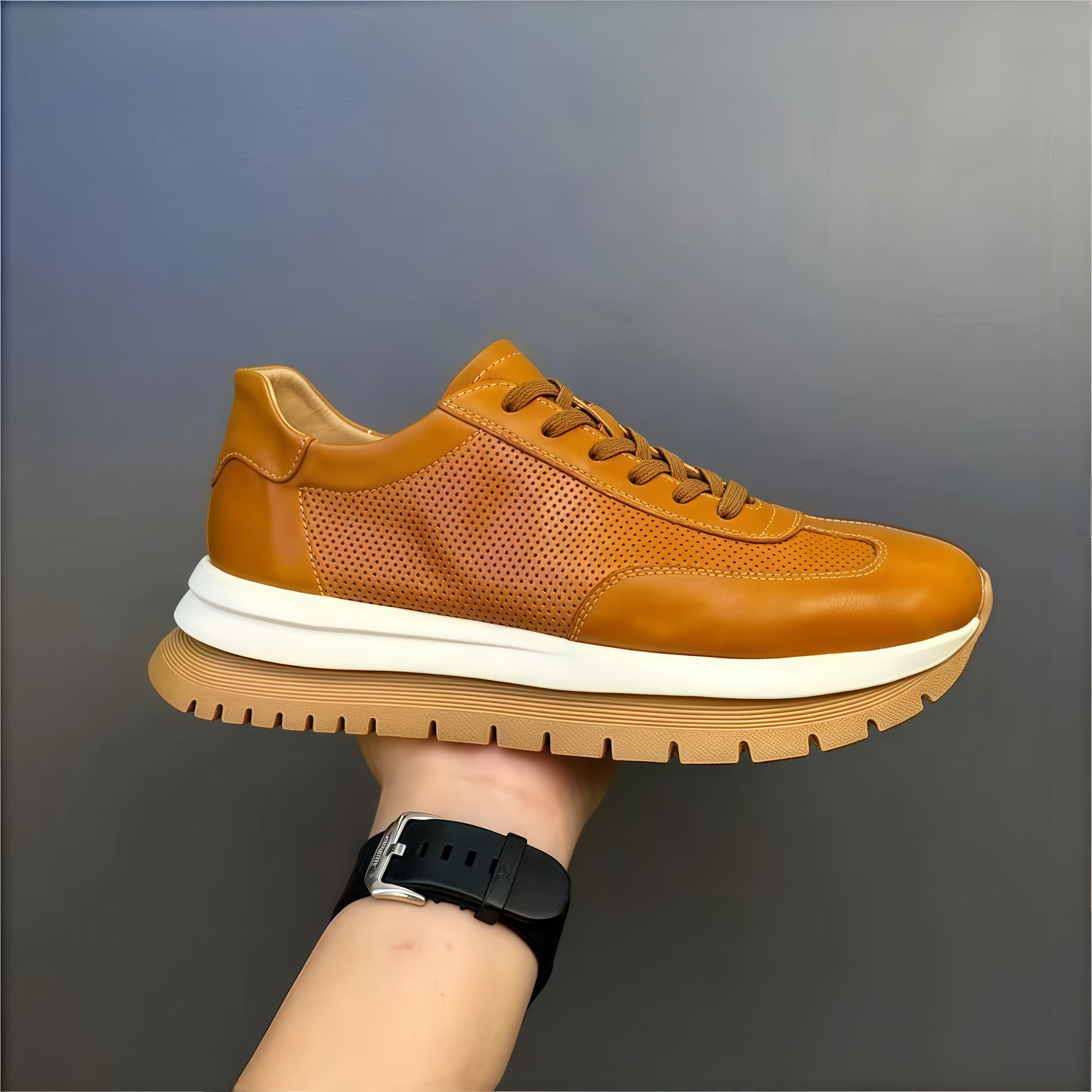 Calveto Men's Cowhide Round Toe Retro Style Shoes 2025 Summer | Light-Weight Breathable  Sports & Leisure Sneakers