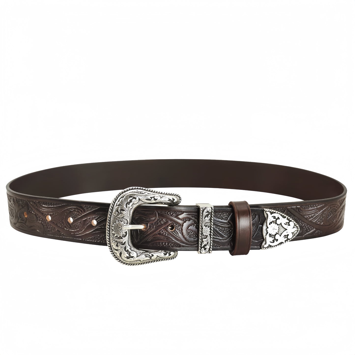 Vintage Western Belt w/ Embossed buckle for men – Hand Tooled Engraved Genuine Full Grain Leather Cowboy Belts for Jeans