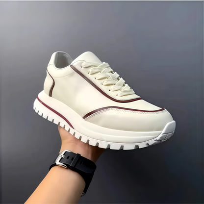 Calveto Men's Cowhide Casual Retro Style White Sneakers 2025 Summer | Thick-soled Light-Weight Breathable Luxury Design