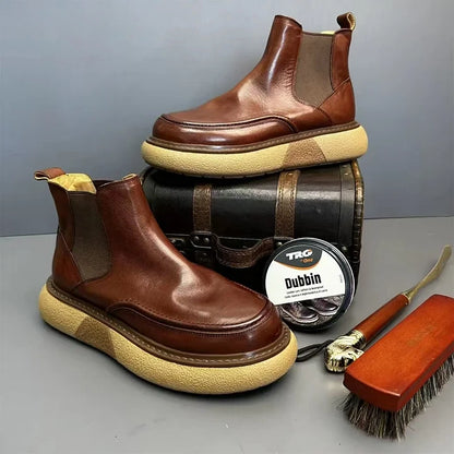 Calveto Handmade Retro Horsehide British Style Chelsea Boots | Horsehide Martin Boots