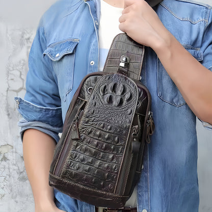 Crocodile Pattern Men's Casual Crossbody Bag
