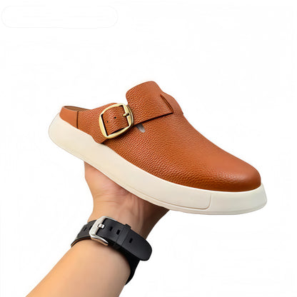 Calveto Leisure Fashion Outdoor Wear 2025 Summer | Genuine Leather Wrapped Head Half Slippers
