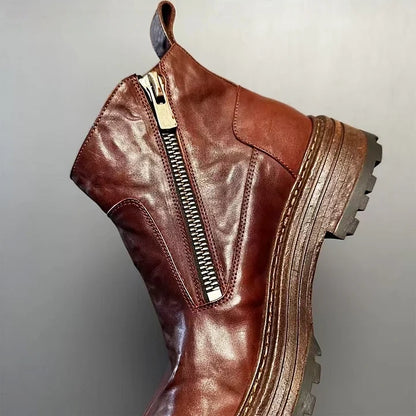 Calveto Handmade Retro Horsehide Zipper English Style Boots