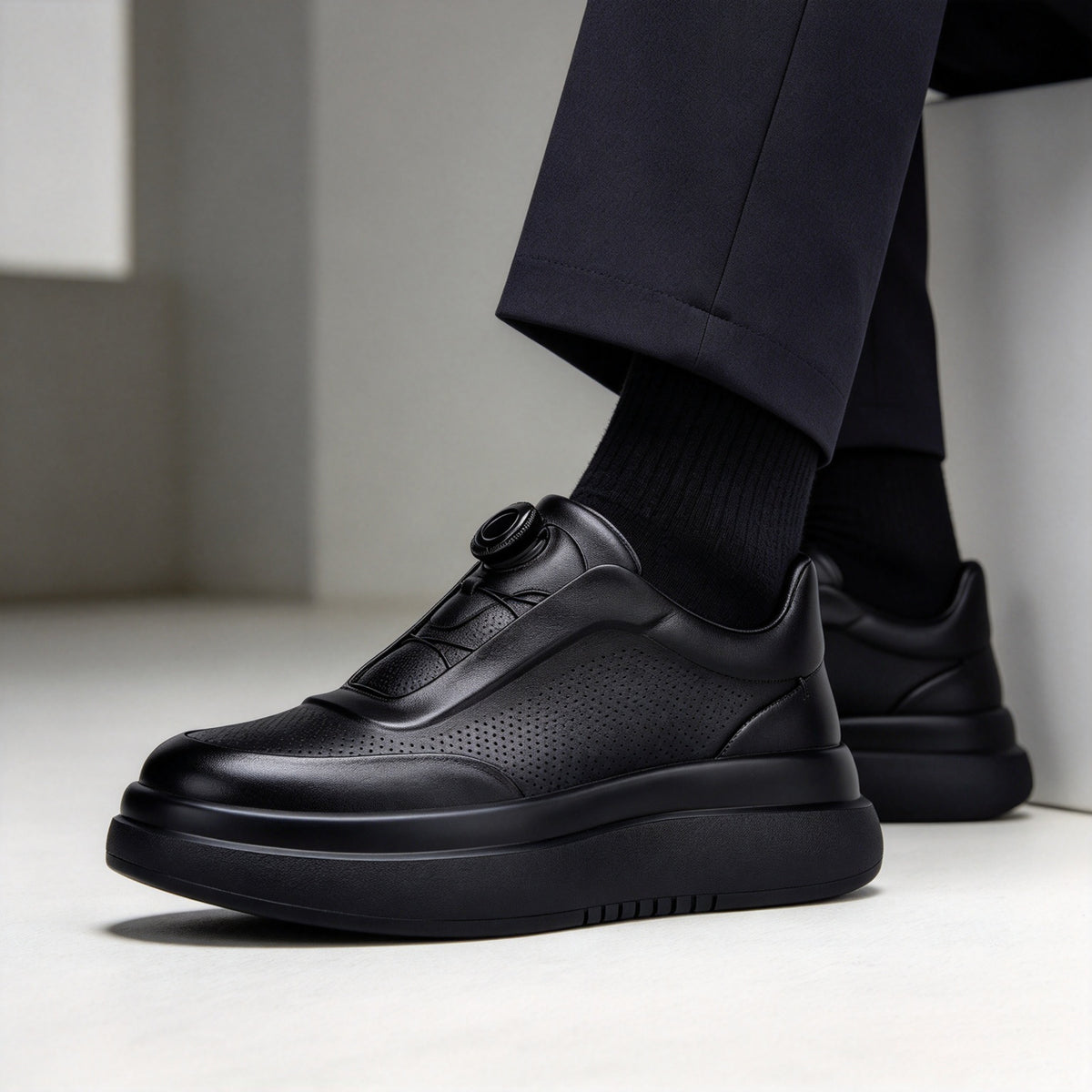 Zapatos de skate planos informales con punta redonda de cuero Calveto | Zapatillas de cuero genuino 